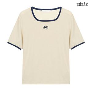 [ab.f.z] 리본 자수 스퀘어넥 반팔 티셔츠 (AFY2QK45A)