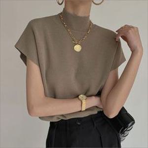 캡소매 반팔 반목 니트 정장 하프넥 오피스룩 상의 3컬러 모던니트