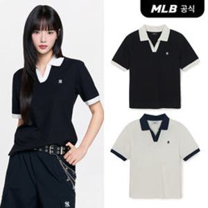 [MLB공식] 26SS 여성 베이직 오픈카라 슬림핏 카라 티셔츠 (2 COLOR) 3FPQB0663