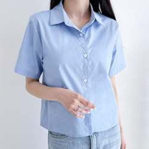 여자블라우스 데일리 여름 짧은 기장 숏 셔츠 슬림핏 브이넥 카라 블라우스 오피스룩 코디