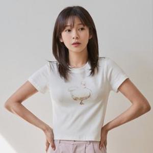 [닌나난나] 레스타 세미 크롭 오리 반팔 티셔츠