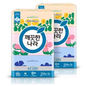 깨끗한나라 순수 소프티 미용티슈 250매 3입 2팩