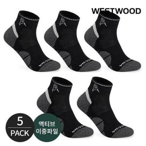 [웨스트우드]웨스트우드 남성 힐컬러 등산 발목양말 5P_BK