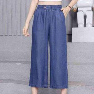 [애슬릿][애슬릿]7부 청바지 중년 여성 엄마 여름 와이드 데님 팬츠