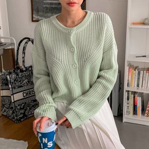 여성 봄 가을 크롭 라운드 데일리 니트 가디건
