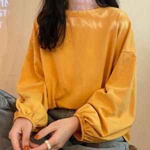 여자가을옷 여성 대학생 개강 새내기 노란색 넣입 캐주얼 긴팔티