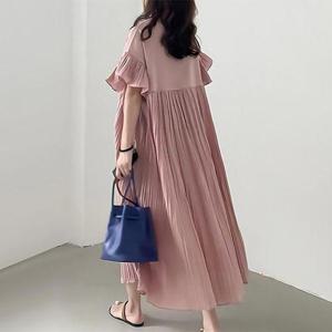 [삐까삐까]슈아 프릴 플리츠 반팔 롱원피스 러블리 휴양지 여름 원피스 빅사이즈