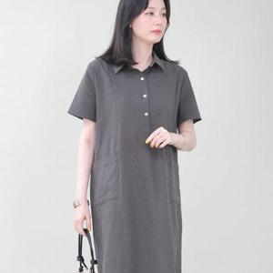 [애비뉴투지]엄마옷 써니 린넨 카라 단추 주머니 여성 여름 반팔 마 셔츠 원피스 K07401