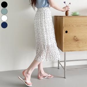 [가비진] 여성용 시원한 여름 밴딩 쉬폰 도트 포인트 플리츠 롱 스커트 치마 4color
