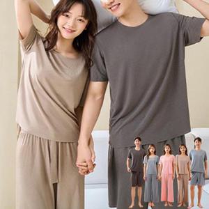 [로즈엘리][5컬러] 아이스냉감 커플 여름잠옷 여성 남성 홈웨어 반팔 상하세트