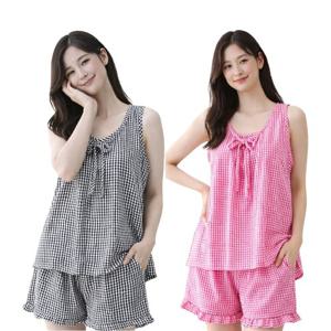 [시스넬라]지지미투피스파자마1세트 여성파자마,여름잠옷세트,시어서커,민소매,홈웨어,반바지잠옷