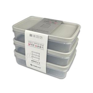 키친아이템 씨밀렉스 납작한 소분용기 600ml 3개 찬통