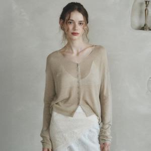르니나 COLIN linen sheer knit cardigan_KHAKI