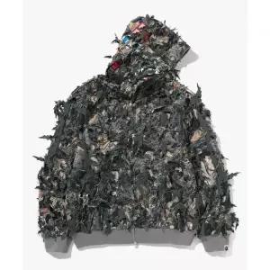 BAPE 트리 엣지 카모 레이저 컷 샤크 크롭 핏 풀 집 후드(M) BROWN