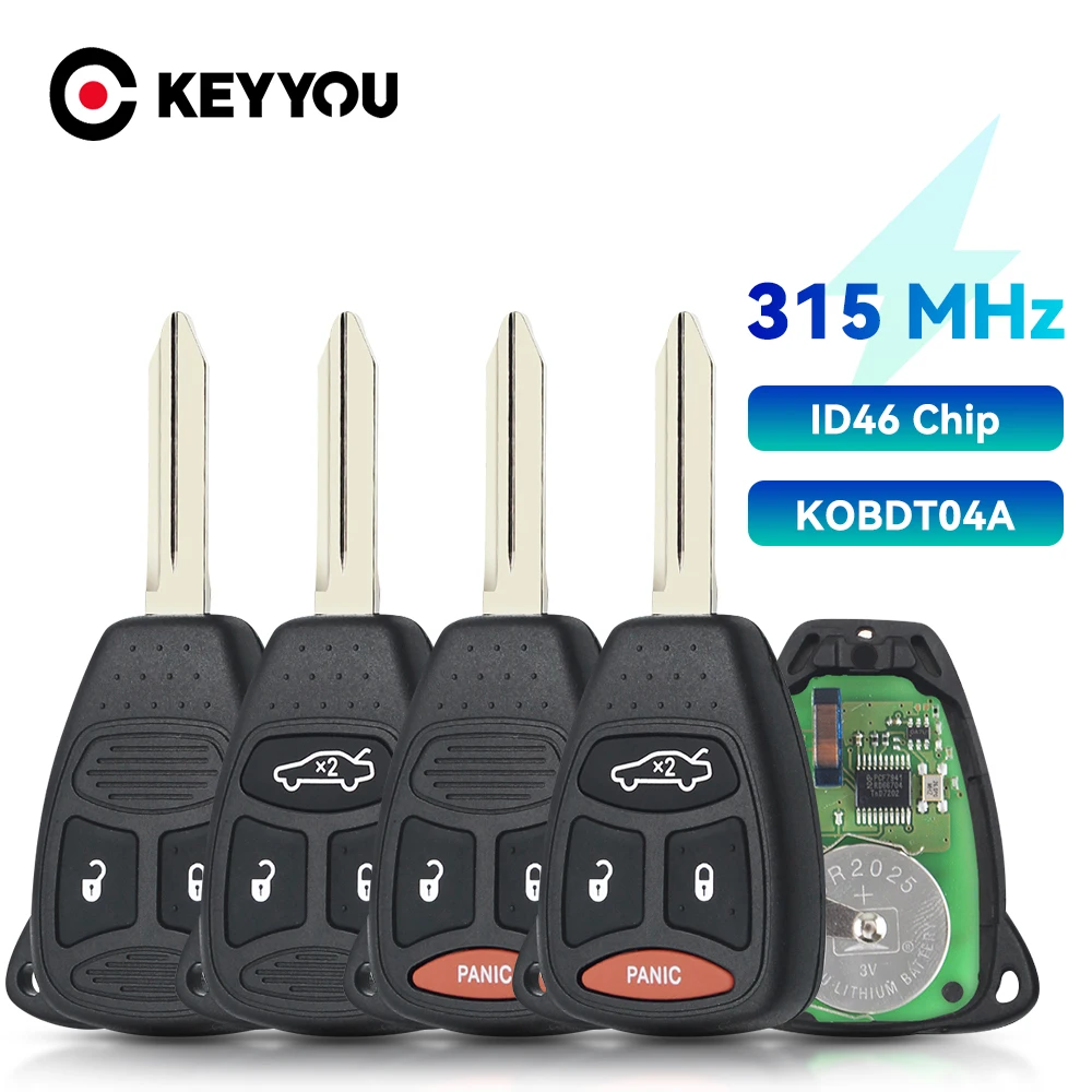 KEYYOU 배터리 포함 KOBDT04A ID46 315/433Mhz Dodge RAM JEEP Commander Compass Grand Cherokee Liberty Chrysler 용 원격 자동차 키
