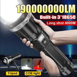 19000000LM 최고 강력한 손전등 내장 3*18650 건전지 고전력 토치 유형 C 재충전 가능한 LED 손전등 매우 밝은 큰 개구구 캠핑 전등 COB 램프