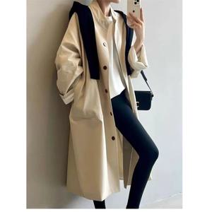 봄가을 스탠딩 칼라 중간 길이 트렌치코트 여성용 루즈 캐주얼 슬림핏 코트 플립 칼라 싱글 브레스티드 재킷