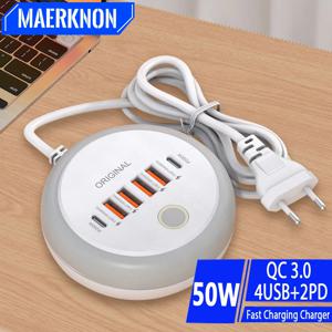 멀티 포트 PD 타입 C 고속 충전기 50W USB 충전기 USB 허브 삼성 아이폰 샤오미용 EU/US/UK 플러그 폰 충전기
