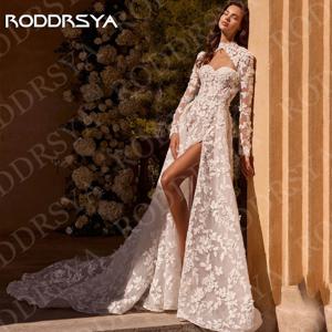 RODDRSYA 빈티지 웨딩 드레스 우아한 신부 가운 레이스 긴 소매 오픈 백 A라인 신부 드레스 맞춤형 웨딩 드레스빈티지 결혼식 드레스 우아한 신부 드레스 레이스 긴 소매 다시 개방 라인 신부 드레스 주문을 받아서 만들어진