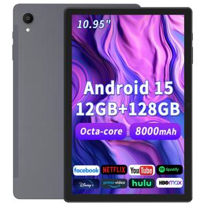 10.95인치 IPS 안드로이드 15 태블릿 12GB 램+128GB 롬 옥타코어 Unisoc T606 8000mAh WiFi 6 1TB 확장 가능 13MP 카메라 학습 및 게임용 태블릿