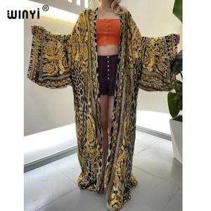 WINYI 2024 여성용 롱 드레스 카디건 로브 칵테일 섹시 보헤미안 맥시 아프리칸 홀리데이 배트윙 슬리브 실크 로브