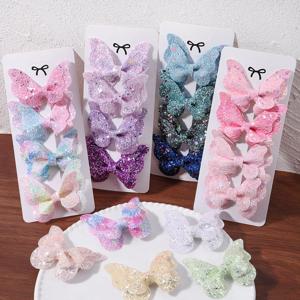 4Pcs 소녀 귀여운 장식 조각 더블 나비 헤어 클립 활 머리핀 DIY 모자를 쓰고 있죠 활 장식 헤어 그립 어린이 헤어 액세서리