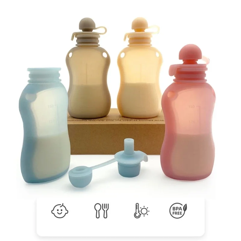 150ml 리필 가능 아기 보관 가방 실리콘 우유 죽 누출 방지 주최자 짜기 보관 용기