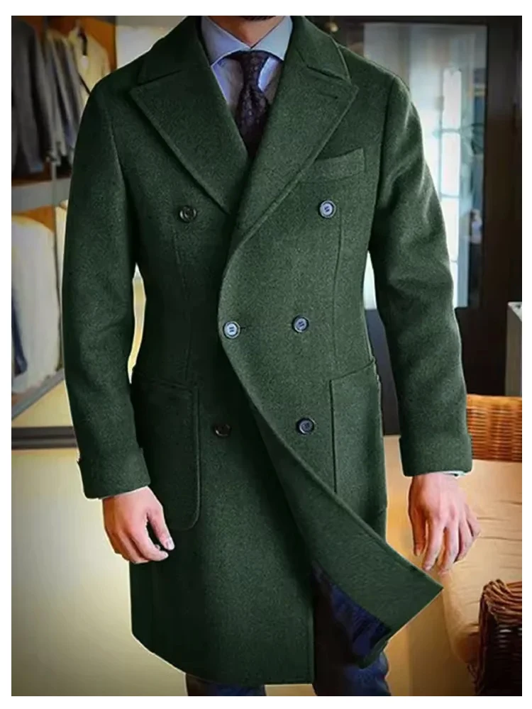 2025 신상 남성 울 코트 롱 라펠 더블 브레스티드 남성 겨울 코트 캐주얼 패션 편안한 슬림 맞춤 고품질