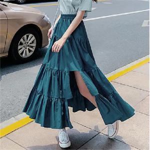 패션 봄 가을 코튼 린넨 맥시 스커트, 패션 스트리트웨어 비대칭 러플 스커트 플러스 사이즈 블랙 화이트 레드 스커트