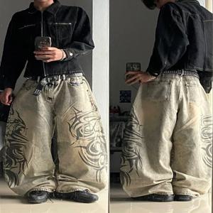 미국 Y2K 신상 그레이 프린팅 배기진 남녀 공용 하이 스트리트 빈티지 힙합 하라주쿠 캐주얼 조커 커플 와이드 팬츠