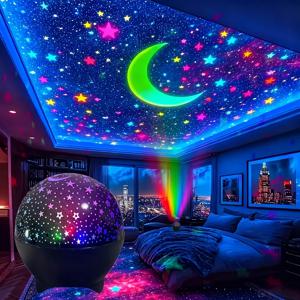LED 무드등 별빛 하늘 은하 달 프로젝터 조명 자동 색상변환 USB 5V RGB 무드등 아이방 생일파티용