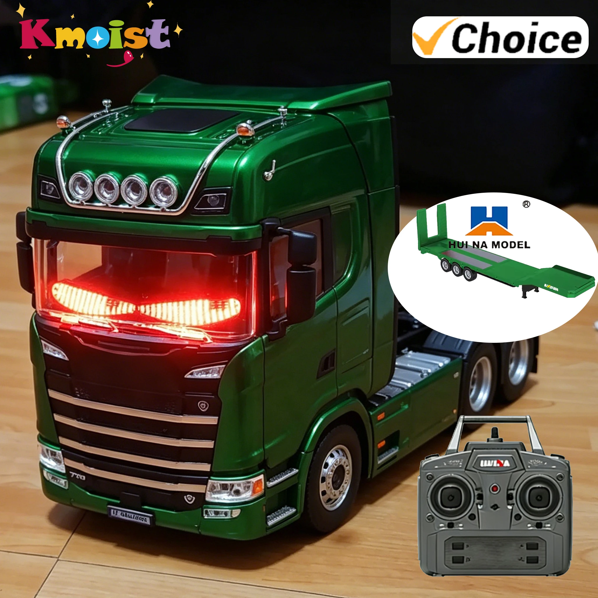 HUINA 1501 770S 1/18 19CH 2.4G RC 합금 트랙터 트럭 엔지니어링 트레일러 트럭 조명 및 사운드 장착, 남아 및 성인용 장난감 선물