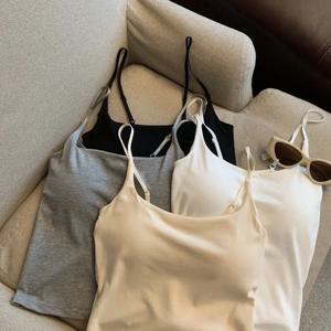 퓨어 디자이어 섹시 캐미솔 탱크탑 여자용 슬림 여름 아우터웨어 이너웨어 가슴 패드 스트랩 베스트 여성용