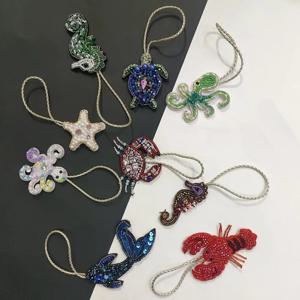 핸드메이드 라인스톤 랍스터 비즈 펜던트 예쁜 손바느질 가방 참 장식 문어 거북이 로프 패치 아플리케 가방 끈