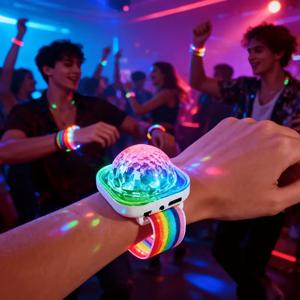미니 파티 조명 디스코볼 점멸 LED 손목밴드, 휴대용 파티 팔찌(흡착컵 포함), 멀티컬러 LED, 클럽, 침대 옆, H