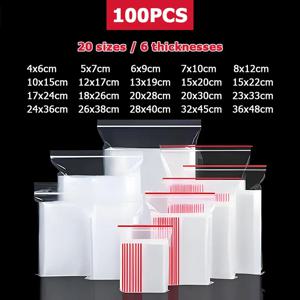 100 PCS 작은 플라스틱 지퍼락 가방 재밀봉 가능 투명 보석 신발 가방 진공 보관 가방 식품 보관 가방 폴리 투명 가방