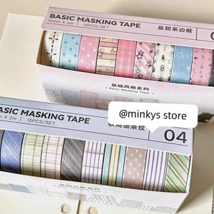 MINKYS 10개/세트 기본 격자 별 모양 장식 테이프 세트 와시 테이프 팩 학교 사무용 문구