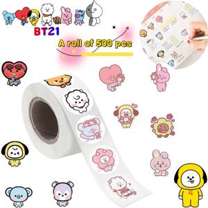 BT21 RJ 치미 타타 쿠키 500개 스티커 고품질 만화 애니메이션 프린트 창의적인 DIY 다이어리 및 낙서 스티커 (학생용)