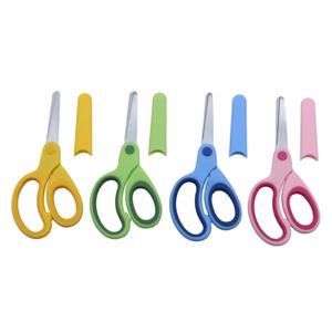 어린이를위한 1PCS 안전 가위 학생 DIY 종이 어린이 왼손잡이 가위 슬리브 절단 도구가있는 가위 편지지