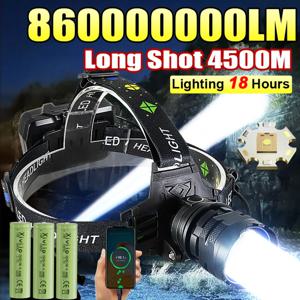 860000000LM 초강력 LED 헤드램프 초강력 장거리 4500M 헤드 플래시라이트 충전식 헤드 랜턴 낚시 사냥용