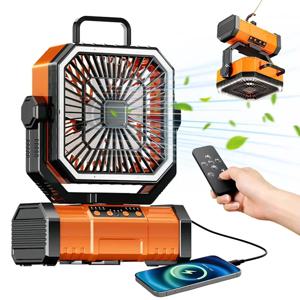 20000mAh 배터리로 작동하는 360도 회전 캠핑용 선풍기 °   낚시 텐트용 회전 걸이형 후크, 책상용 충전식 캠핑 천장 선풍기