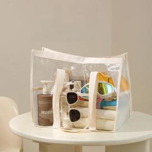 새로운 투명 대용량 PVC 비치백 수영 방수 여행용 핸드헬드 잡화 수납 가방 가족용 수납 도구