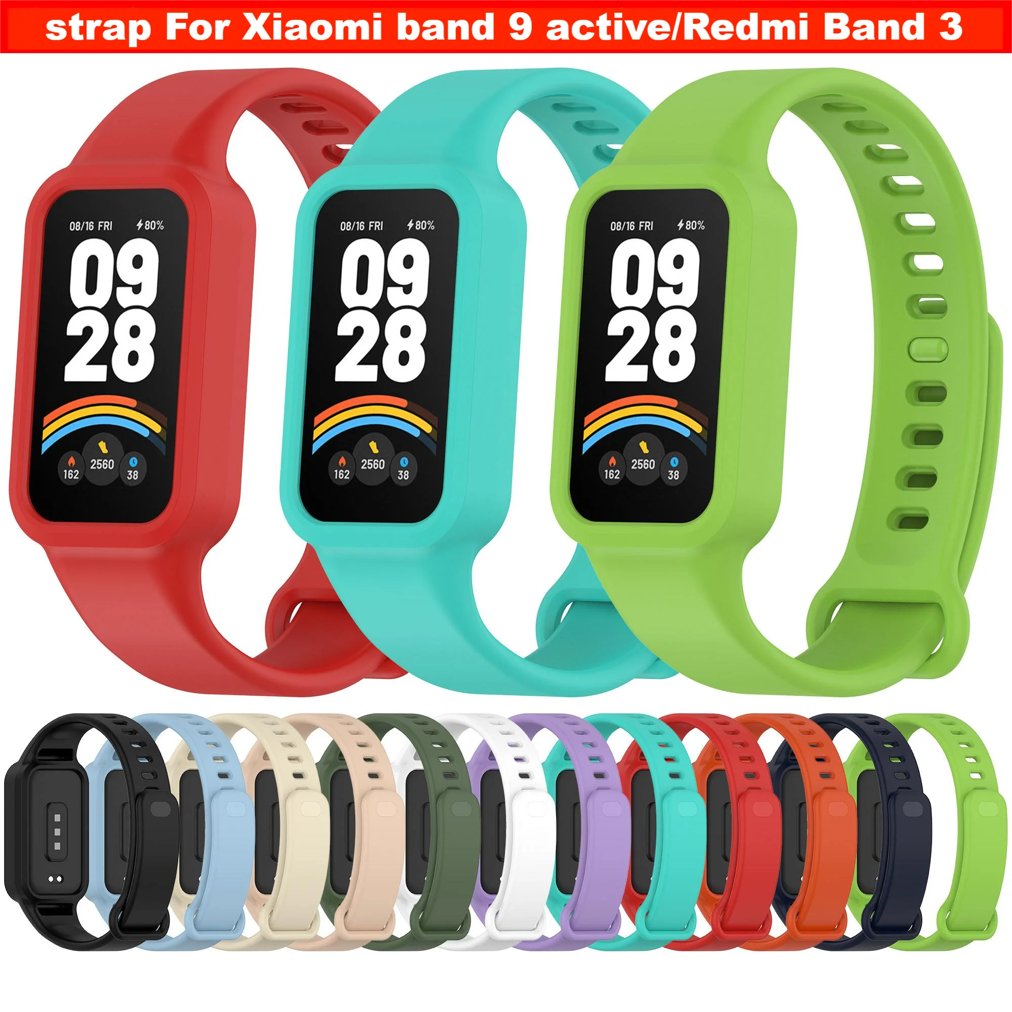 Xiaomi 스마트 밴드 9 용 실리콘 스트랩 Redmi Band 3 스트랩 Xiaomi 시계 커버 용 액티브 스트랩 스마트 시계 액세서리 팔찌