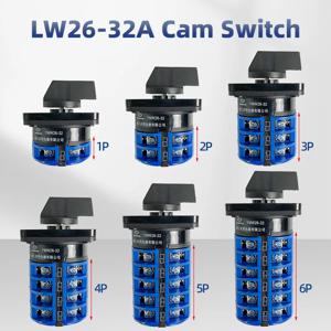 LW26-32A 캠 작동 로터리 스위치, 실버 콘택트 이중 전원, 정회전 및 역방향 회전 기어, 2 위치, 3 위치
