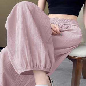 퀵 드라이 아이스 실크 하렘 팬츠 여성 여름 얇은 루즈핏 하이웨이스트 드레이핑 나인 포인트 커프스 팬츠 캐주얼 스타일 하이웨이스트 트라우저