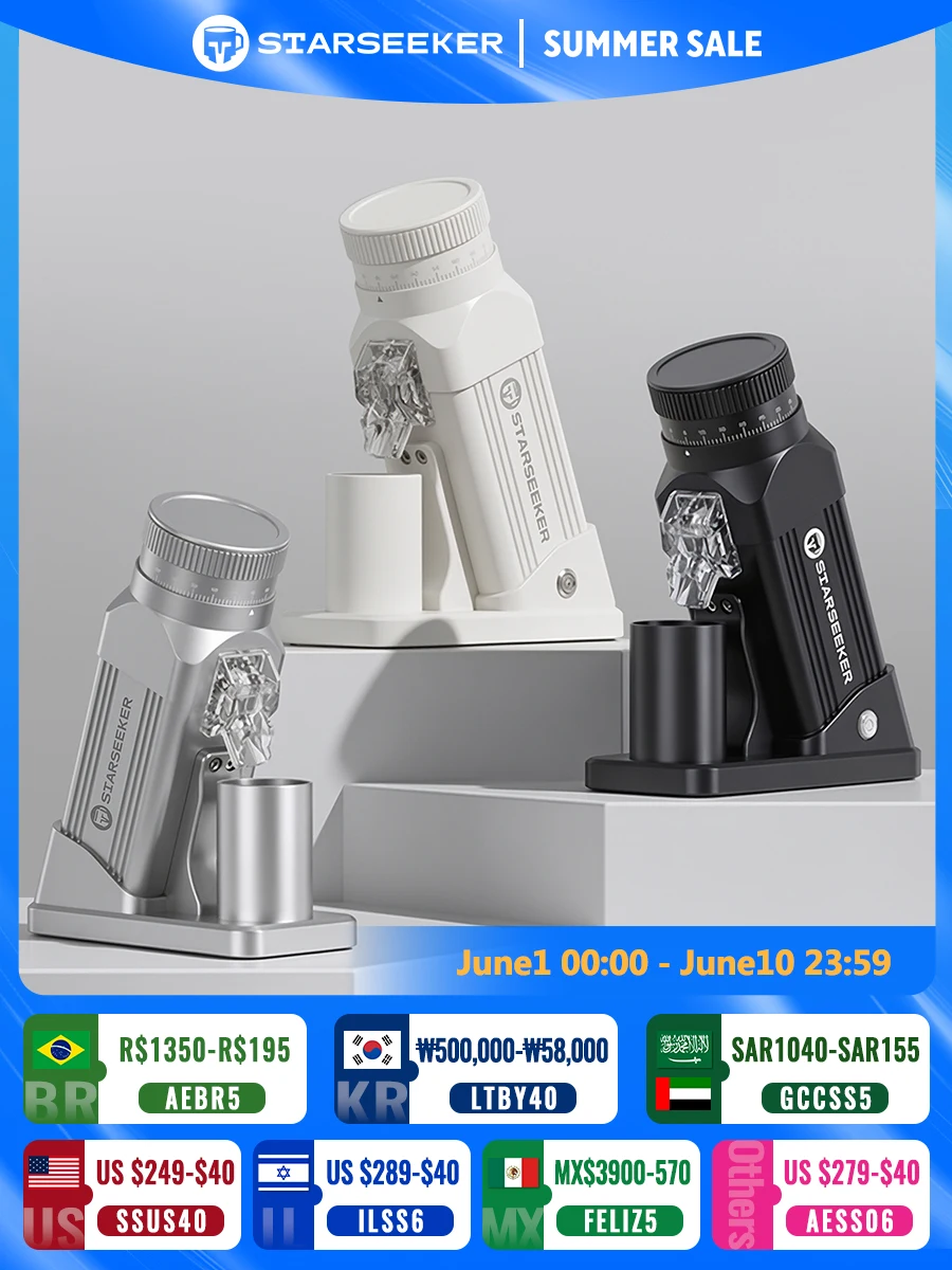 스타시커 E64 전동 커피 그라인더 64MM 에스프레소 티타늄 플랫 버 그라인더 무단계 분쇄도 조절 가정용 원두 그라인더 블랙