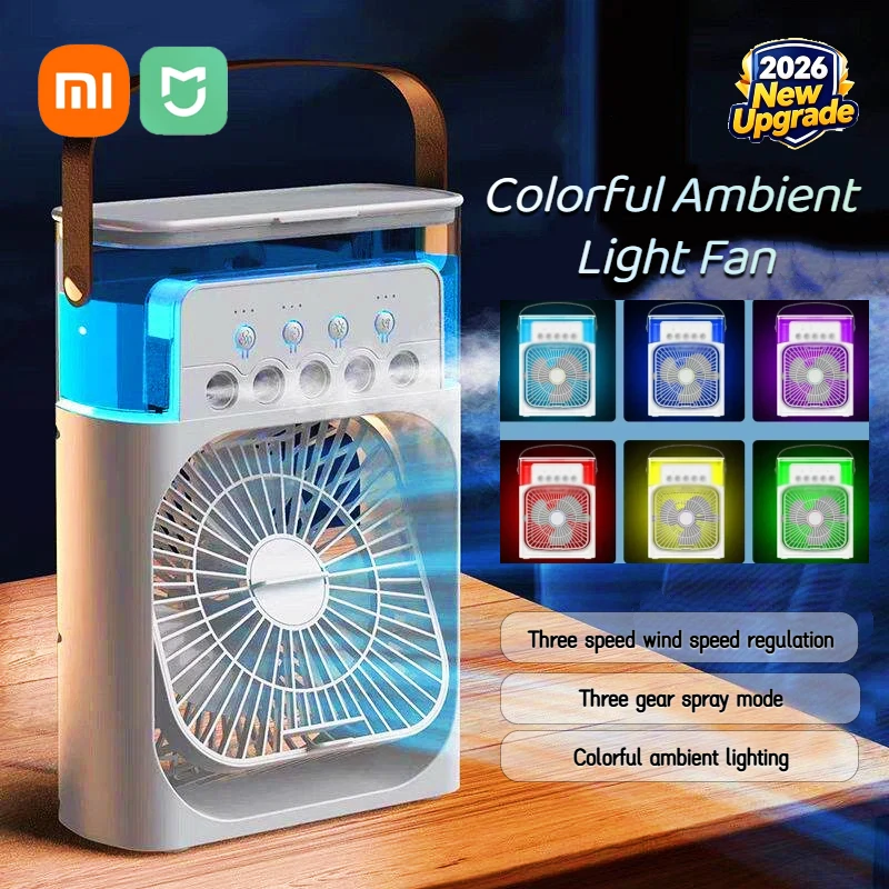 샤오미 MIJIA 휴대용 선풍기 가습기, USB 전기 선풍기, 공기 냉각기, LED 야간 조명, 물 미스트, 재미있는 홈, 3 in 1