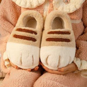 겨울 커플 고양이 발 슬리퍼, 플러시 양털 안감 두꺼운 열 홈 신발, 미끄럼 방지 실내/실외 남여 공용 방한 하우스 슬라이드