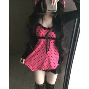 슬리밍 블랙 폴카 도트 빈티지 귀여운 하라주쿠 스파이시 걸 카디건 투피스 세트 봄 여름 통기성 긴팔 상의