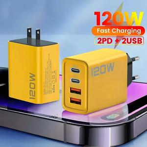 120W 4포트 USB C PD 고속 충전기 퀵차지 3.0 벽면 어댑터 (아이폰 16, 15, 삼성 S24, 샤오미 15, 화웨이 폰용 USB 충전기)